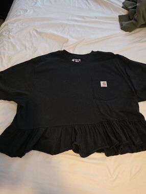 Carhartt Black Ruffle-Hem Pocket Tee with Logo Patch